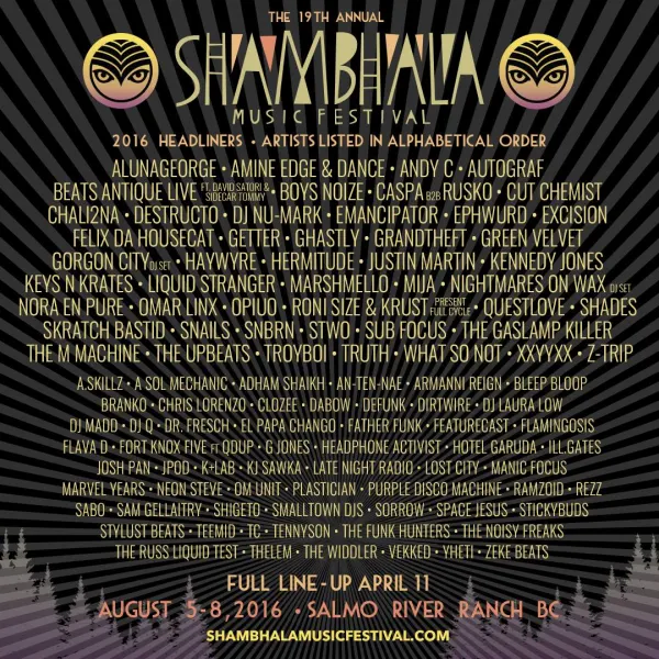 The  Shambhala 2016 lineup Just Dropped today! ShambhalaMusicFest http://ow.ly/106RUh