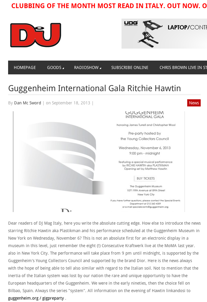 Guggenheim International Gala Ritchie Hawtin   DJ Mag Italy