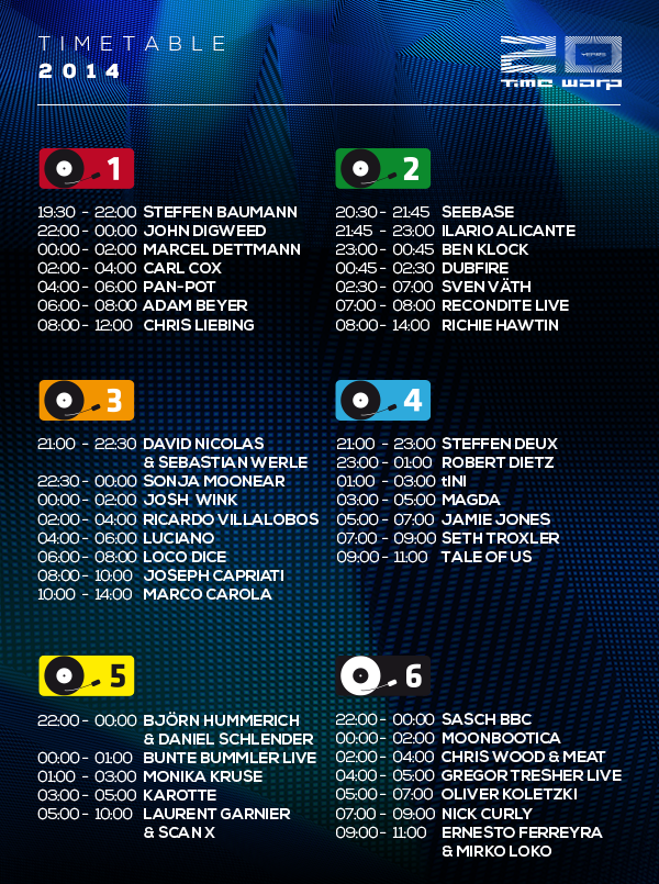 Timewarp 2014 Timetable
